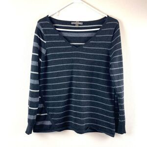 Smartwool Merino Blend V Neck Sweater Womens S Black Gray Stripe Baselayer Ski